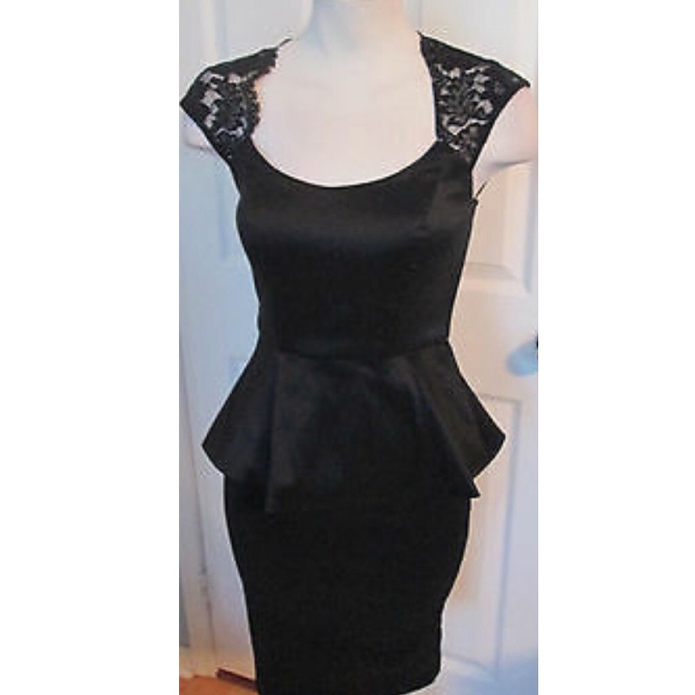 CACHE Black Lace Peplum Dress Size 2